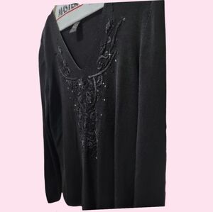 Embellished Sweater Hampshire Studios Black w/ Sequins Embroidery Details
